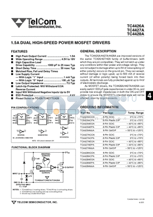 TC4426AEPA datasheet - 1.5A DUAL HIGH-SPEED POWER MOSFET DRIVERS