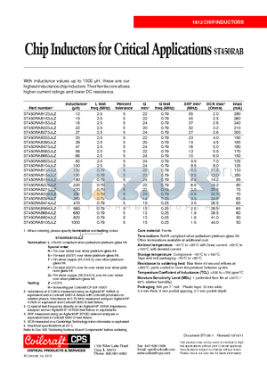 ST450RAB123JLZ datasheet - Chip Inductors for Critical Applications