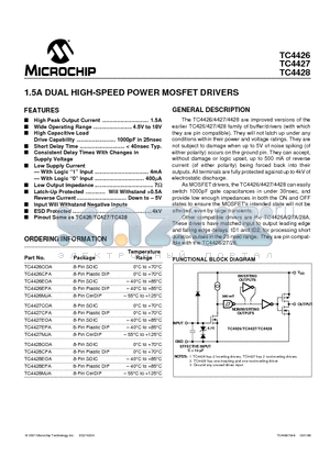 TC4426CPA datasheet - 1.5A DUAL HIGH-SPEED POWER MOSFET DRIVERS