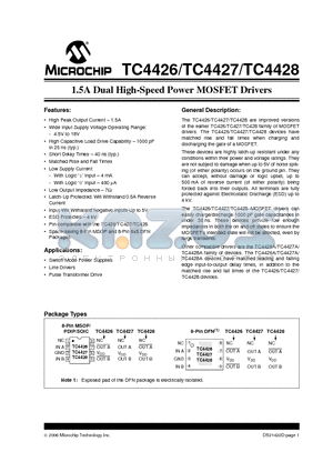 TC4426CPA datasheet - 1.5A Dual High-Speed Power MOSFET Drivers