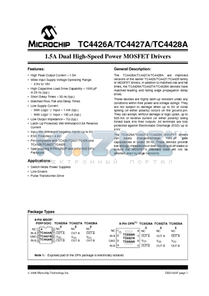 TC4426AVUA datasheet - 1.5A Dual High-Speed Power MOSFET Drivers