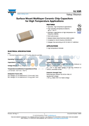 VJ0603H102JFXAC datasheet - Surface Mount Multilayer Ceramic Chip Capacitors for High Temperature Applications