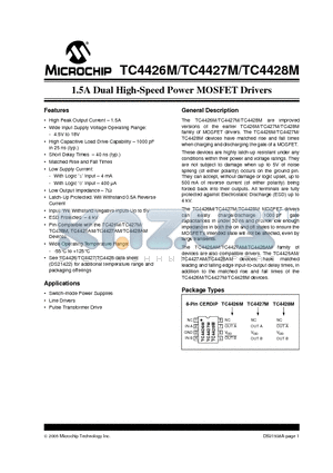 TC4426M datasheet - 1.5A Dual High-Speed Power MOSFET Drivers