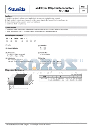 SFI-B1608-102 datasheet - Multilayer Chip Ferrite Inductors