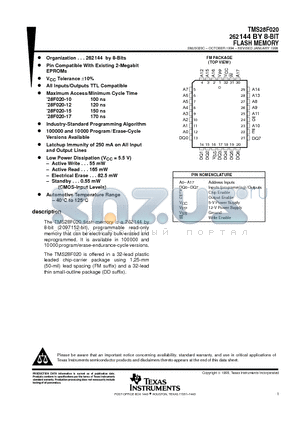 TMS28F020 datasheet - 262144 BY 8-BIT FLASH MEMORY