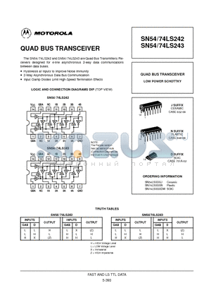 SN74LS243 datasheet - QUAD BUS TRANSCEIVER