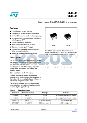 ST485B datasheet - Low power RS-485/RS-422 transceiver