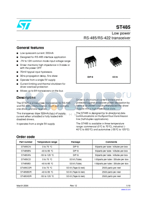 ST485BN datasheet - Low power RS-485/RS-422 transceiver