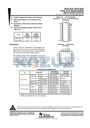 SN74LS245 datasheet - OCTAL BUS TRANSCEIVERS WITH 3-STATE OUTPUTS