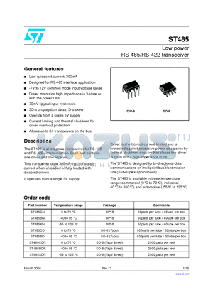 ST485CD datasheet - Low power RS-485/RS-422 transceiver