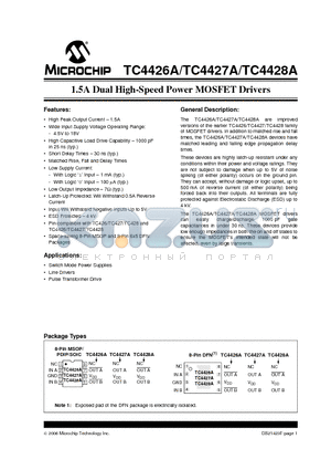 TC4427AVUA datasheet - 1.5A Dual High-Speed Power MOSFET Drivers