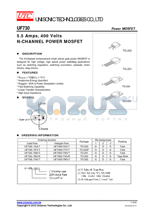 UF730L-TN3-T datasheet - 5.5 Amps, 400 Volts N-CHANNEL POWER MOSFET