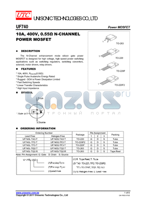 UF740 datasheet - 10A, 400V, 0.55Y N-CHANNEL POWER MOSFET