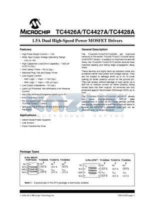 TC4428A datasheet - 1.5A Dual High-Speed Power MOSFET Drivers