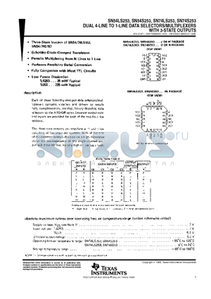 SN74LS253 datasheet - DUAL 4-LINE TO 1-LINE DATA SELECTORS/MULTIPLEXERS WITH 3-STATE OUTPUTS