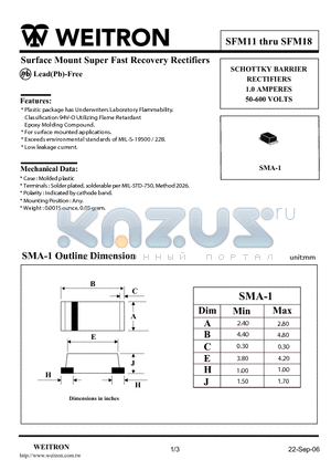 SFM13 datasheet - Surface Mount Super Fast Recovery Rectifiers