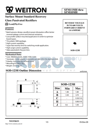 SFM14MH datasheet - Surface Mount Standard Recovery Glass Passivated Rectifiers