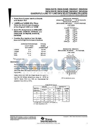 SN74LS257BDG4 datasheet - QUADRUPLE 2-LINE TO 1-LINE DATA SELECTORS/MULTIPLEXERS