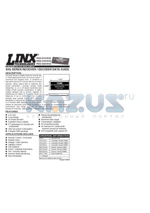 RXD-315-KH datasheet - KH2 SERIES RECEIVER / DECODER DATA