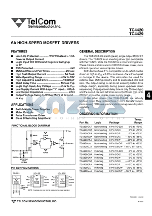 TC4429CPA datasheet - 6A HIGH-SPEED MOSFET DRIVERS