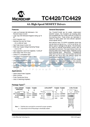 TC4429EG datasheet - 6A High-Speed MOSFET Drivers