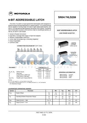 SN74LS259D datasheet - 8-BIT ADDRESSABLE LATCH