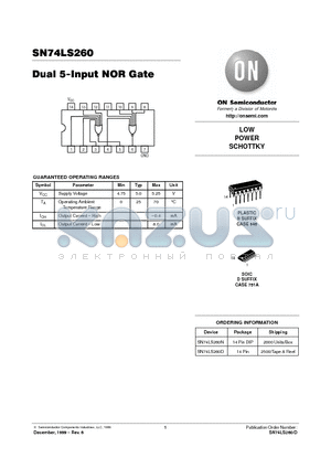 SN74LS260 datasheet - LOW POWER SCHOTTKY