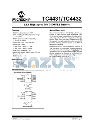 TC4431COA datasheet - 1.5A High-Speed 30V MOSFET Drivers