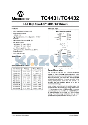 TC4431CPA datasheet - 1.5A High-Speed 30V MOSFET Drivers