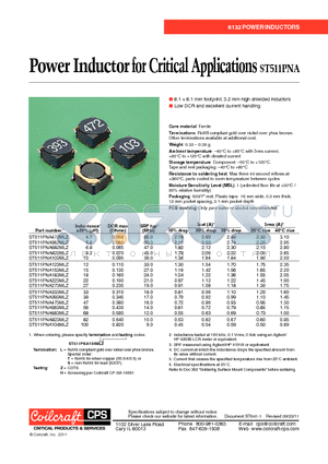 ST511PNA273MLZ datasheet - Power Inductor for Critical Applications