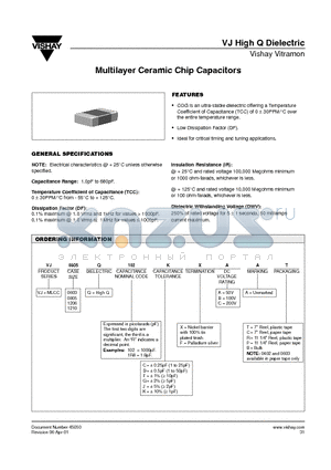VJ0603Q102CXBAT datasheet - Multilayer Ceramic Chip Capacitors