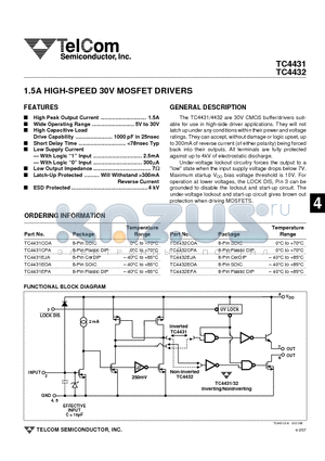 TC4432EOA datasheet - 1.5A HIGH-SPEED 30V MOSFET DRIVERS