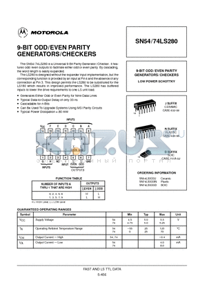 SN74LS280D datasheet - 9-BIT ODD/EVEN PARITY GENERATORS/CHECKERS