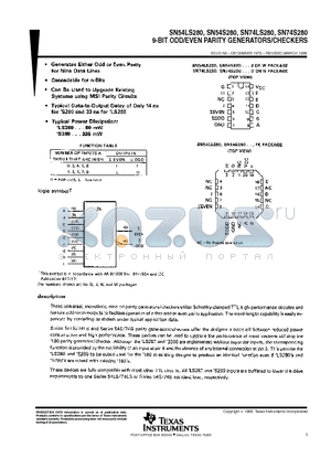 SN74LS280D datasheet - 9-BIT ODD/EVEN PARITY GENERATORS/CHECKERS