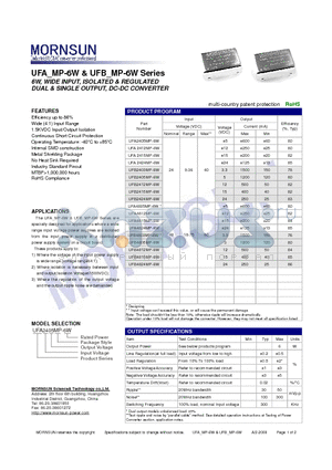 UFA4812MP-6W datasheet - DUAL & SINGLE OUTPUT, DC-DC CONVERTER