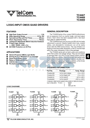 TC4467CPD datasheet - LOGIC-INPUT CMOS QUAD DRIVERS