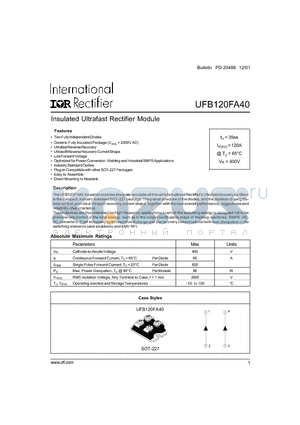UFB120FA40 datasheet - Insulated Ultrafast Rectifier Module