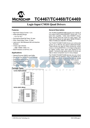 TC4468 datasheet - Logic-Input CMOS Quad Drivers