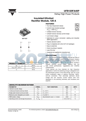 UFB120FA40 datasheet - Insulated Ultrafast Rectifier Module, 120 A