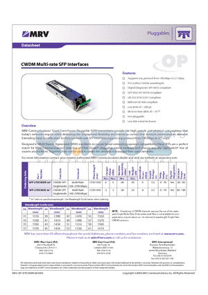 SFP-27DCWLR datasheet - CWDM Multi-rate SFP Interfaces