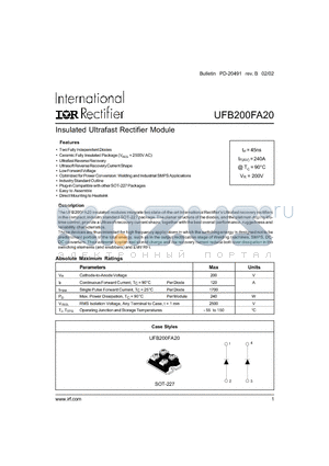 UFB200FA20 datasheet - Insulated Ultrafast Rectifier Module