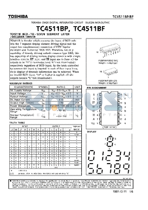 TC4511BF datasheet - BCD-TO-SEVEN SEGEMENT LATCH/DECODER/DRIVER