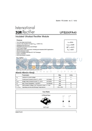 UFB200FA40 datasheet - Insulated Ultrafast Rectifier Module