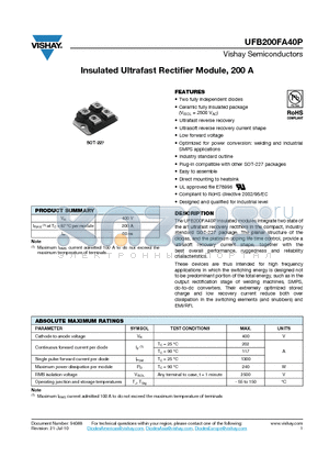 UFB200FA40P_10 datasheet - Insulated Ultrafast Rectifier Module, 200 A