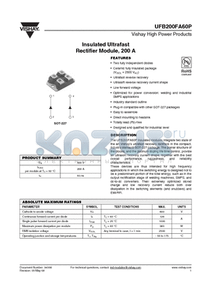 UFB200FA60P datasheet - Insulated Ultrafast Rectifier Module, 200 A