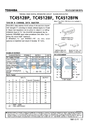 TC4512BP datasheet - 8-CHANNEL DATA SELECTOR