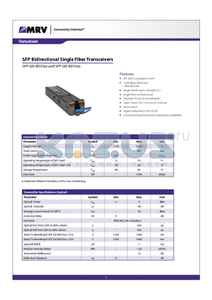 SFP-GD-BD53TH datasheet - SFP Bidirectional Single Fiber Transceivers