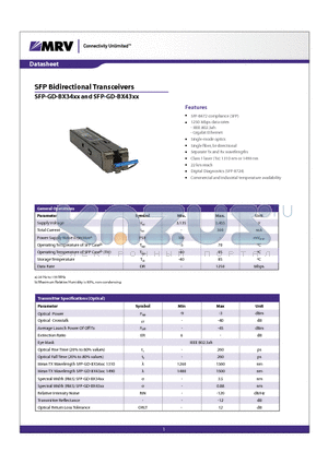SFP-GD-BX34TH datasheet - SFP Bidirectional Transceivers