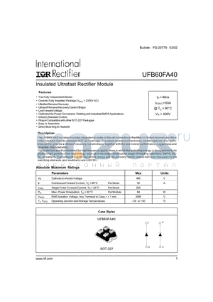 UFB60FA40 datasheet - Insulated Ultrafast Rectifier Module