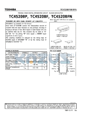 TC4520BFN datasheet - DUAL BINARY UP COUNTER